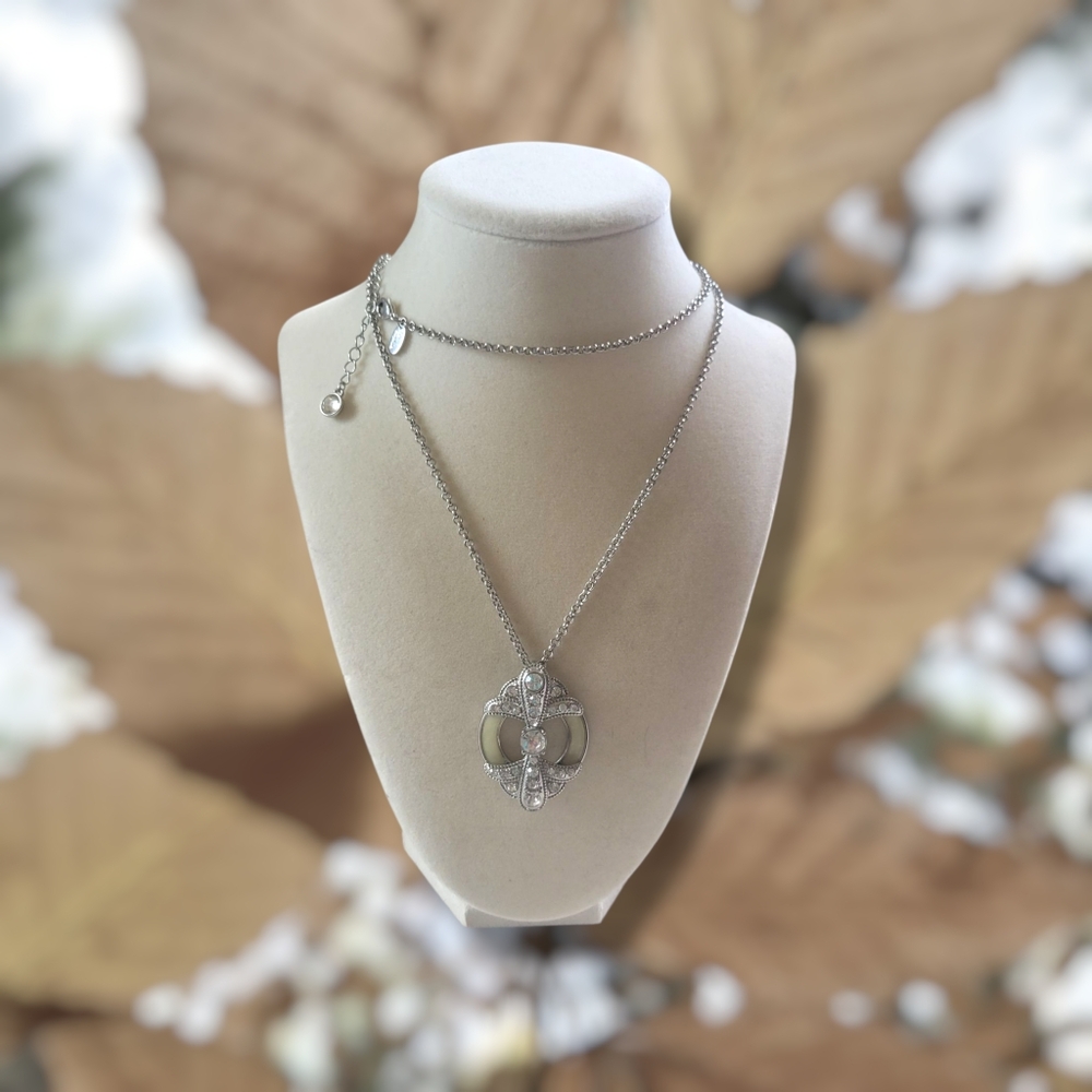 Lia Sophia | VTG Elegant Silver/MOP Crystal Victorian Style Pendant Necklace